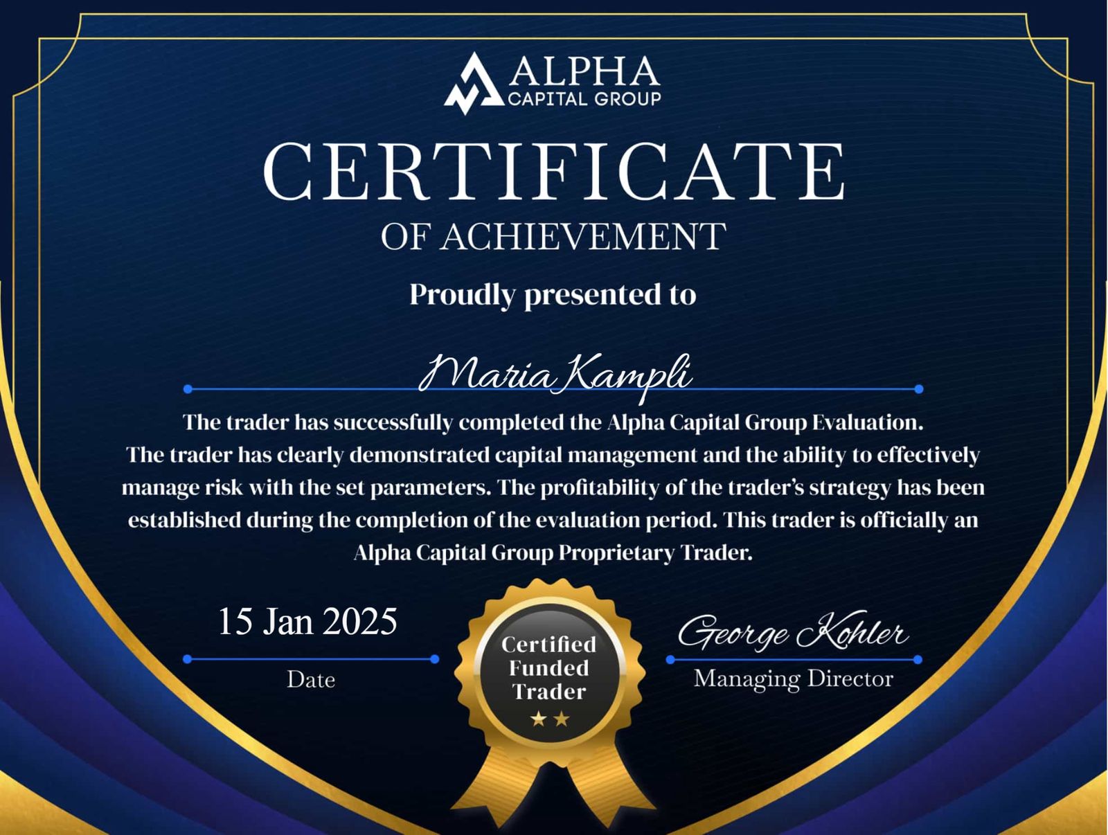 Funded trader certificate