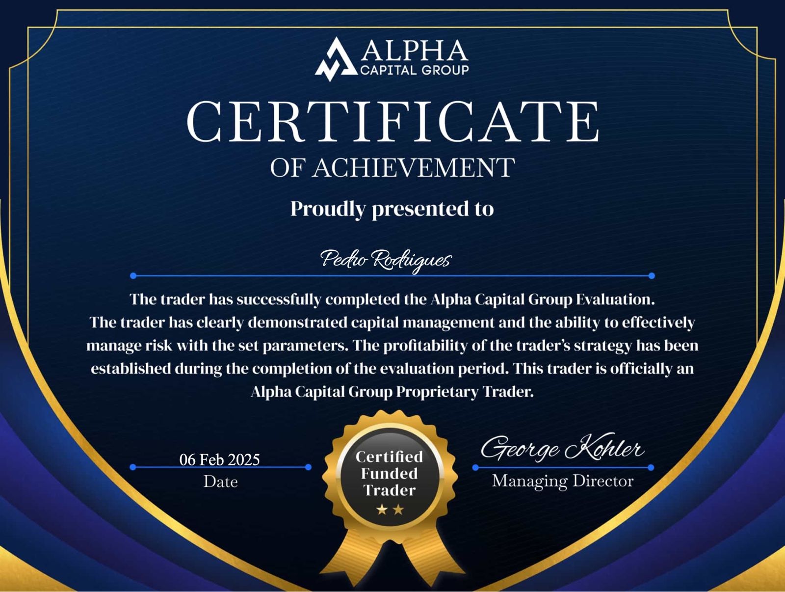 Funded trader certificate